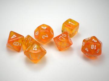 Chessex Borealis Orange w/White 7-Piece Polyhedral Set