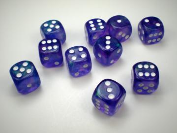 Chessex Borealis Purple w/White 16mm d6 Dice