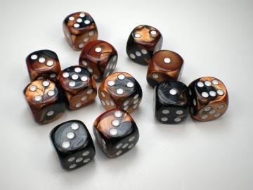 Chessex Gemini Black-Copper w/White 16mm d6 Dice