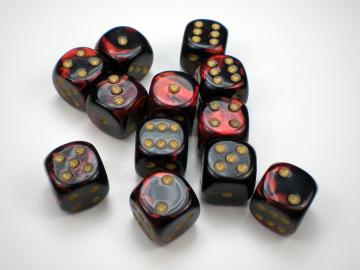 Chessex Gemini Black-Red w/Gold 16mm d6 Dice