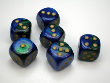 Chessex Gemini Blue-Green w/Gold 16mm d6