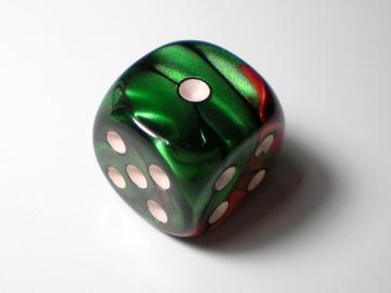 Chessex Gemini Green-Red w/White 16mm d6