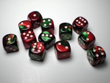 Chessex Gemini Green-Red w/White 16mm d6