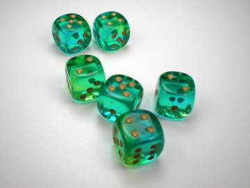 Chessex Gemini Translucent Green-Teal w/Gold 16mm d6