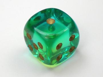 Chessex Gemini Translucent Green-Teal w/Gold 16mm d6