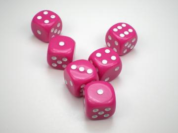 Koplow Games Opaque Pink w/White 16mm d6 Dice