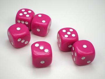 Koplow Games Opaque Pink w/White 16mm d6 Dice