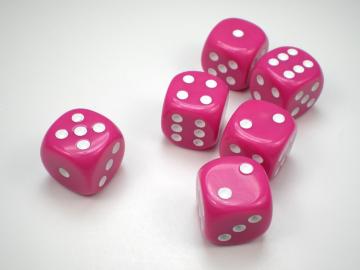 Koplow Games Opaque Pink w/White 16mm d6 Dice