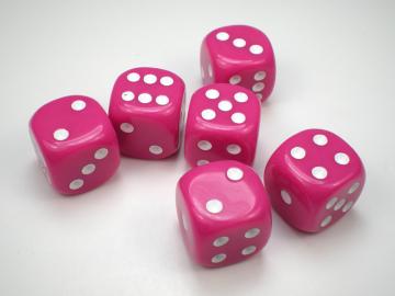 Koplow Games Opaque Pink w/White 16mm d6 Dice