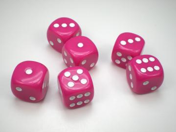 Koplow Games Opaque Pink w/White 16mm d6 Dice