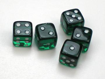 Koplow Games Translucent Green w/White 5mm d6 Dice