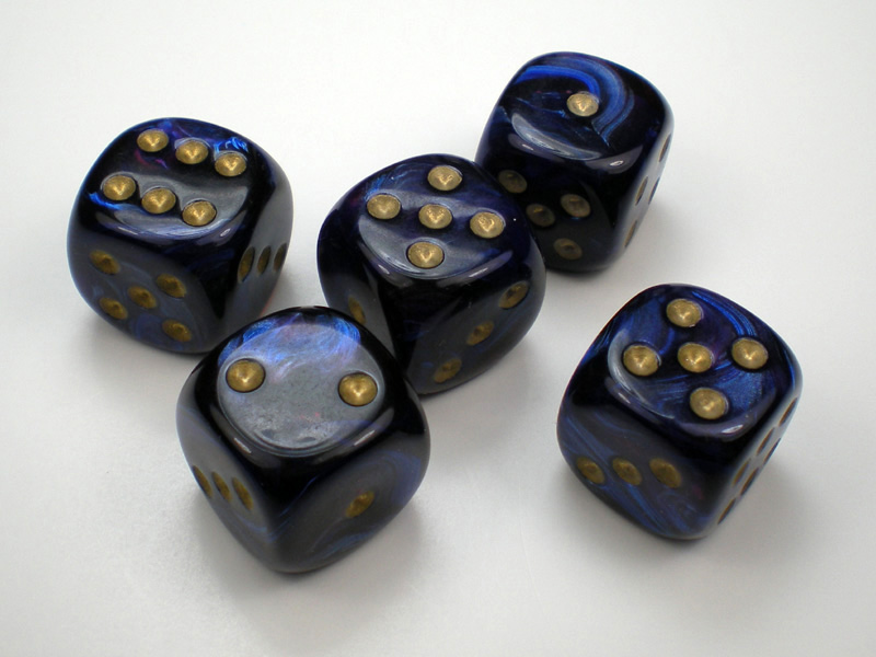 Chessex Scarab Royal Blue w/Gold 16mm d6 Dice - Dice-Collection.com