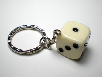 Unknown Dice Key Chain White w/Black 18mm d6