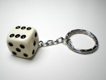 Unknown Dice Key Chain White w/Black 18mm d6