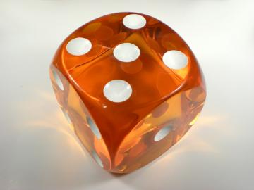 Unknown Jumbo Translucent Orange w/White 94mm d6 Dice